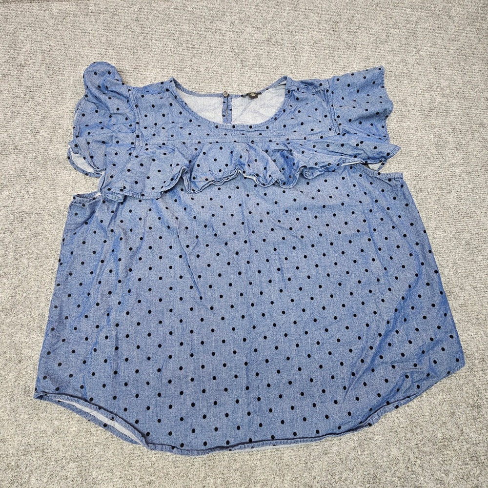 Ann Taylor Chambray Top Womens XXL Blue Polka Dot Ruffle Flutter Sleeve Boho